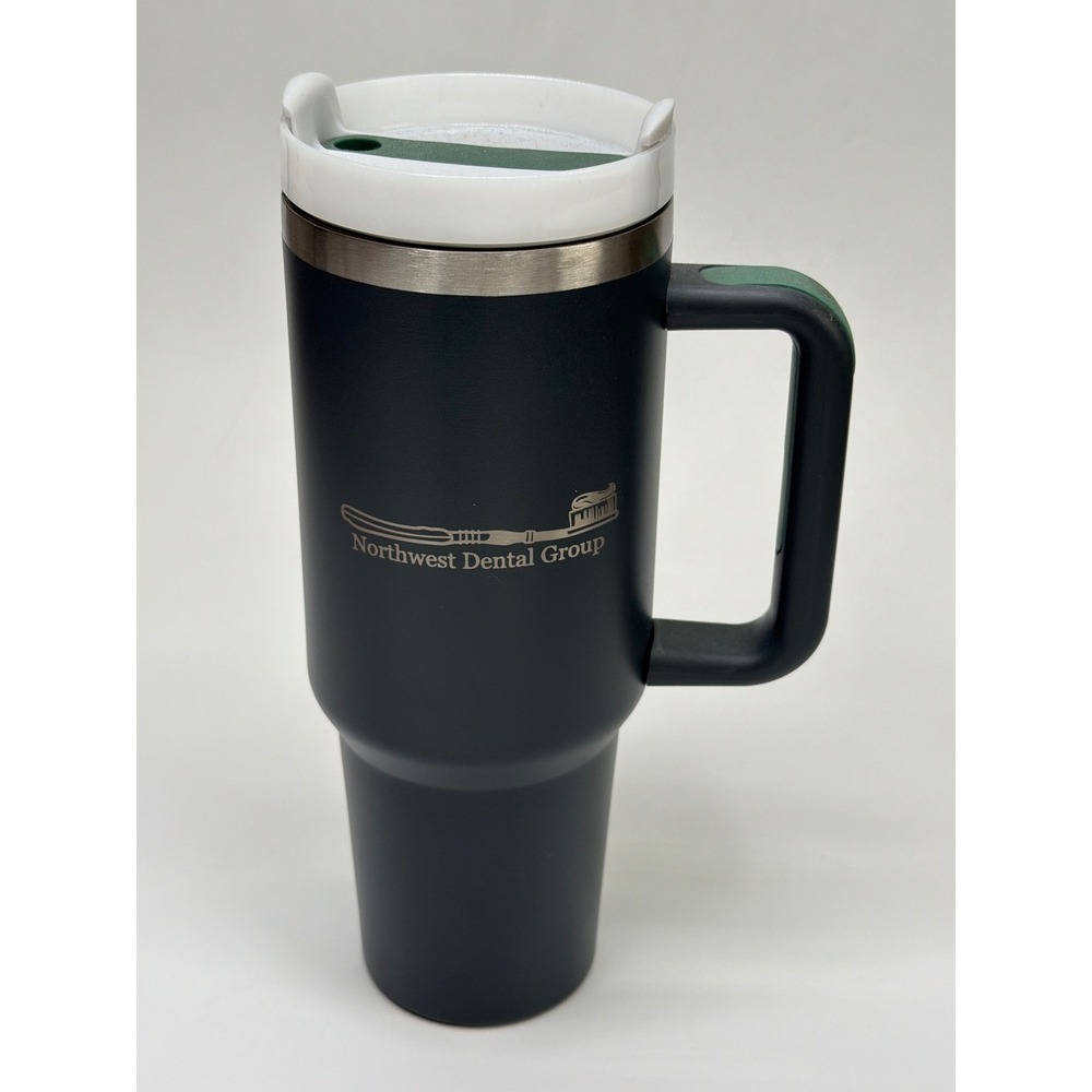 Matte Black 40oz Insulated Travel Tumbler Northwest Dental Group Logo Handle Lid